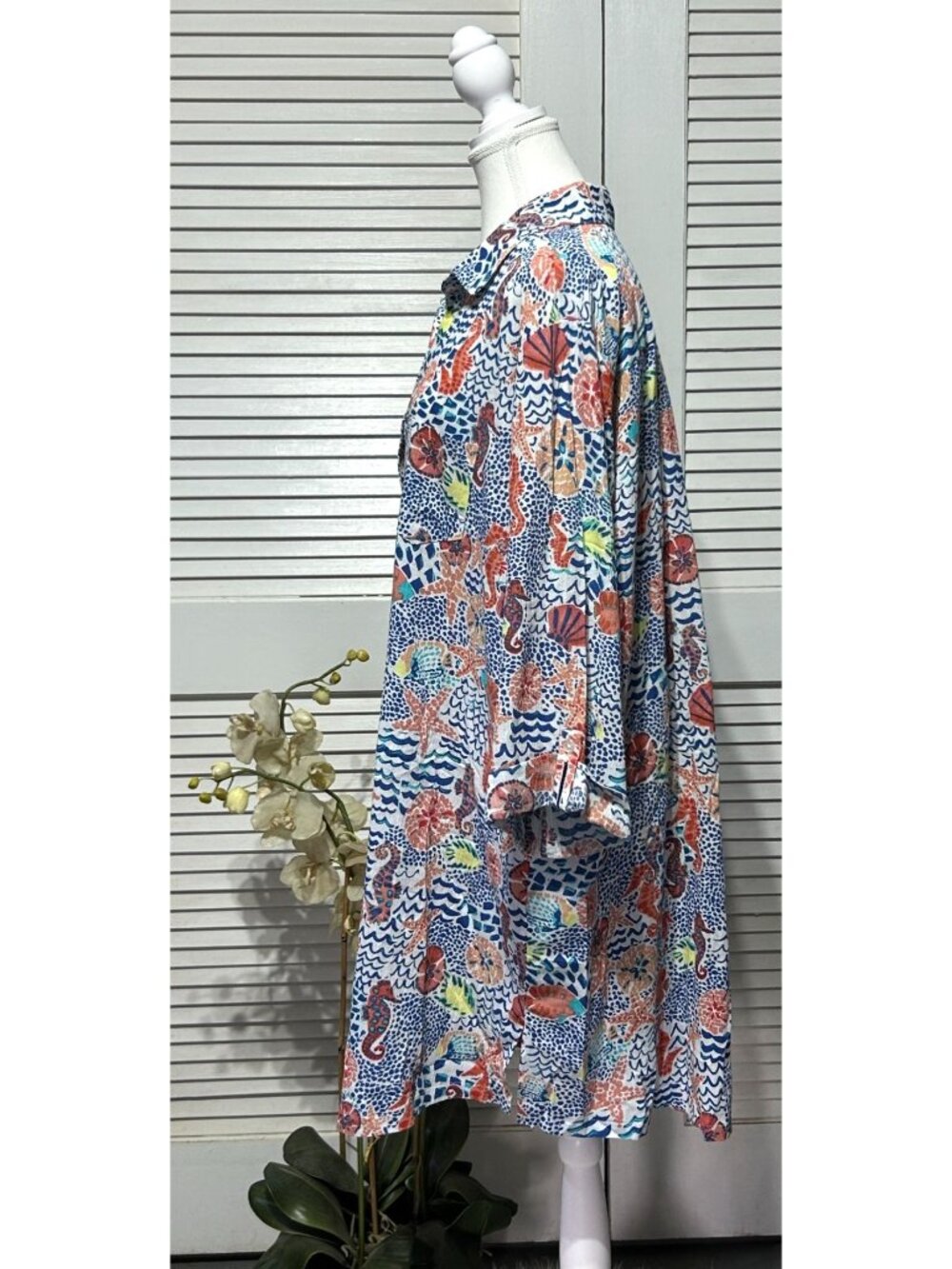 NWT Talbot Women's Blue Cotton Seahorse Crinkle Beach Shirt Dress Size 2X 3453 - Picture 4 of 14